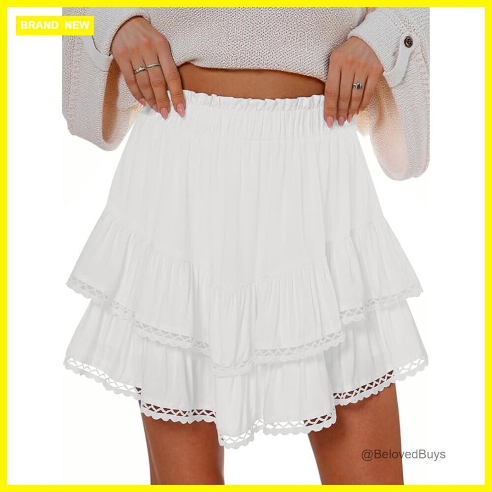 High Waist Lace Hem Skorts with Built-in Shorts for Women
